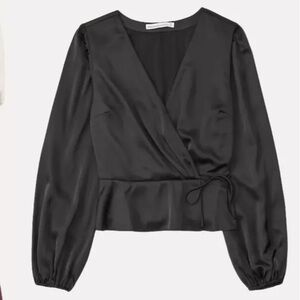 NWOT - Abercrombie Long-Sleeve Satin Wrap Top - Black